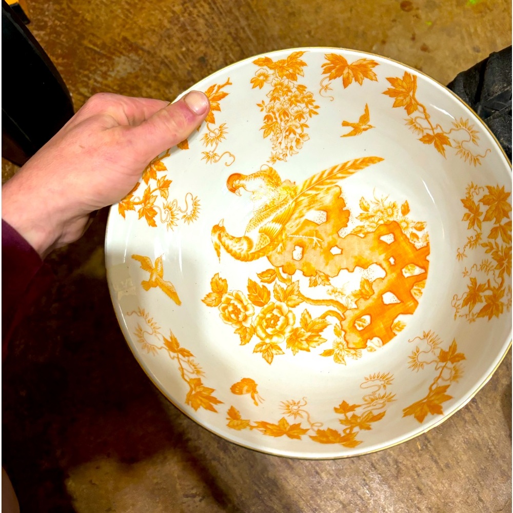 Andrea by Sadek Bird of Paradise and Peony Bowl Orange and white 8876